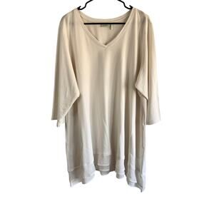Logo Lounge Lori Goldstein Plus 3X Tunic White Tulle Hem 3/4 Sleeve